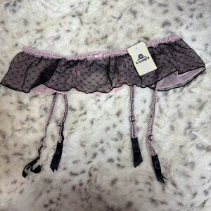 B.temptd garter belt waist ruffle frilly Polka dot tiered pink black rose bud